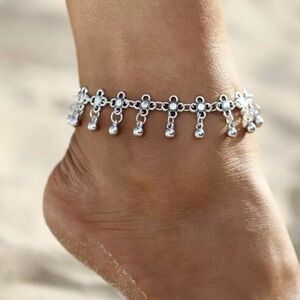 NEW Boho Flower Tassel Silver Charm Anklet
